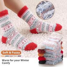 SISOSOCK 5 Pairs Fuzzy Soft Cozy Fluffy Socks Women, Casual Thick Plush Comfy Sleep Socks, Warm Winter Gifts Women - 多色-c2 - 查看 4