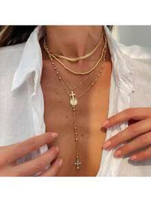 -Hop INS Style-Studded Pendant Necklace Fashion Imitation Pearl Chain Layered Necklace Women - 04 金色 6116 - 查看 3