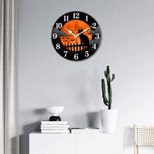 Wooden Clock Horror - Themed Black Cat & Moon Round Wall Clock Spooky Design Adornment Orange Moon & Dark Hues Clear Number Marking Halloween Home Living Room Bedroom Wall Decor Wooden Silent Non-Ticking Vintage 10 Inch Wall Clock Battery Operated For Living Room Bedroom Office Decor Home Decor Room Decor Halloween Decor Halloween Wall Decor Halloween Decorations Bathroom Decor Fall Decor Poster Navidad Decoración Para Cuarto Perfect For Seasonal And Holiday Decor Transform Your Space With Festive Autumn And Halloween Vibes - Wooden wall clock - View 5