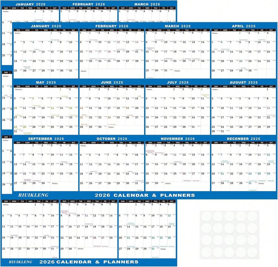 24" X 36" 2026 Wall Calendar Folded Wet &Amp; Dry Erase 12 Month Annual Yearly Wall Planner Vertical-Horizontal,Reversible, With Julian Dates - 杏色 - 查看 1