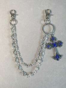 1 件复古双层十字链、钱包链、朋克牛仔裤链、口袋链、男士钥匙扣