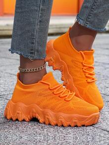 ​Women's Vibrant Orange Extra Wide Sneakers - Wide Fit Comfort With Knit Upper For Street Style, Year-Round Shoes For Women​ - 橘色 - 查看 2