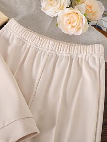 Lurzo 2pcs Girls Ditsy Floral Crew Neck Long Sleeve Sweatshirt And Loose Casual Pants Set - An Ideal Choice For Everyday Wear In Spring, Autumn And Winter - Apricot - View 6