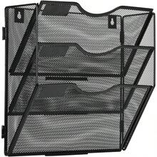 Wall File Holder Organizer 3 Pocket Mesh Hanging Wall Mounted Document Paper Folder Filing Magazine Rack With Nametag Label For Office Home School, Black - Black - View 4