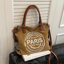 Vintage Paris Tote Bag With Adjustable Strap, Large Capacity Crossbody Shoulder Bag With Zipper Closure & Fabric Lining – Ideal For Daily Use - Văn bản màu trắng - Xem 9