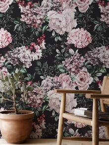 17.7x118 英寸复古花卉壁纸，玫瑰和绣球花图案，可撕贴，深粉色和紫色花朵，自粘乙烯基墙贴，易于移除和重复使用，非常适合卧室、客厅、橱柜搁板、装饰墙面。 - 彩色 - 查看 12