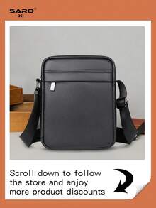 saroxi 1 件男士 PU 皮革单肩包，休闲斜跨包，带侧袋，方形轻便百搭通勤包，简约设计黑色包，送给男朋友的时尚礼物