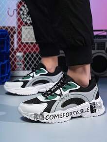 ​Men's White Breathable Sneakers - Mesh Upper With Thick Sole For Casual Comfort, Year-Round Shoes For Men​ - 彩色 - 查看 2