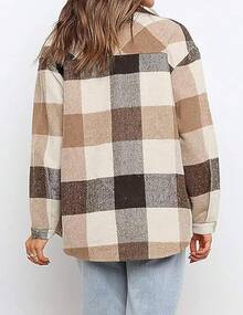 Damen Hemdjacke Karierte Hemdbluse Langarm Loose Shacket Flanell Jacke mit Knöpfen Übergangsjacke XS-XXL