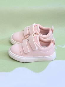 1 Paar rosa PU einfarbige Baby Sportschuhe mit Klettverschluss, modisch, bequem, rutschfest, langanhaltend, leicht, atmungsaktiv, Lauflernschuhe, geeignet für den täglichen Gebrauch