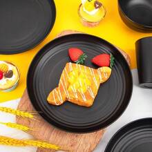 Aparelho de Jantar de Melamina - Preto Fosco 18 Peças – 6 Pratos, 6 Tigelas e 6 Copos - Cozinha - Preto - Visão 5