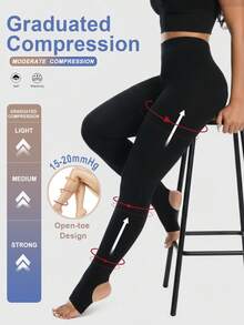 女士15-20mmHg弹力压缩连裤袜，露趾设计，修身性感，运动紧身袜，舒适保暖 - 彩色 - 查看 14