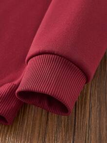 Young Girl Bow & Letter Print Thermal Lined Crew Neck Sweatshirt, Casual Winter