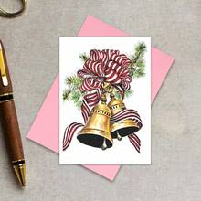 Christmas Card With Bells, Vintage Style Christmas Card Watercolor, Anniversary Card, Merry Christmas Card, Congratulation Card, Friendship Card, Thank You Card, Birthday Card