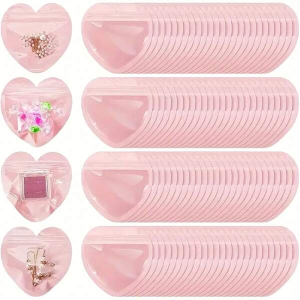 100Pcs Clear Reusable Love-Shaped Jewelry Bags - Ideal For Weddings, Birthdays, Halloween, Valentine's, Christmas & All Festival Party Gift Packaging, Elegant Gift Bags, Wedding Favors, Event Supplies, Festive Design, Cute Packaging, Sealed Pouches, Durable Material, Small Pouches, Craft Enthusiasts, Event Planners