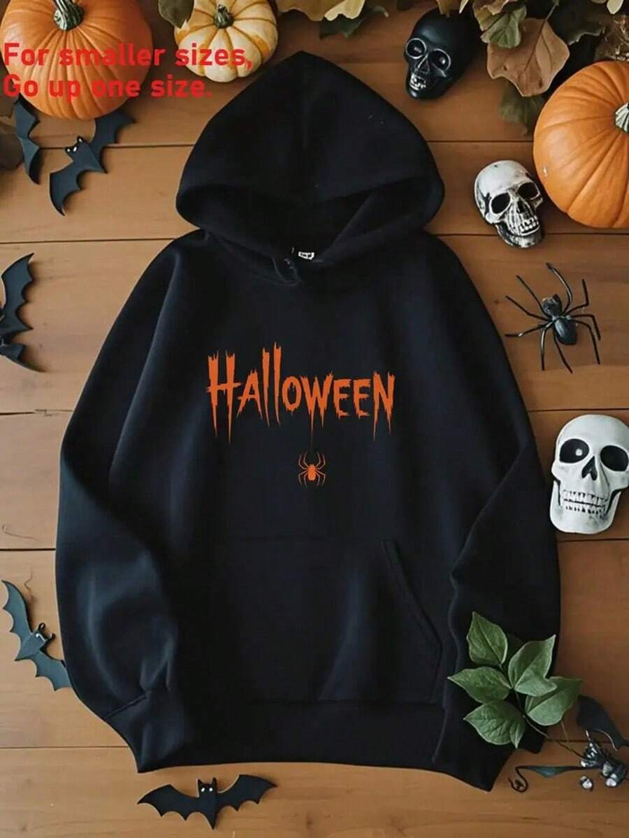 Men'S Halloween-Themed Hoodie With Spider Web & Pumpkin Print - Cozy, Warm, And Stylish For Casual Attire, Perfect Gift, Machine Washable, Loose Fit, Long Sleeve, Polyester Blend, Fall/Winter Collection, Halloween Clothes,Fall Hoodies,Men's Fall Clothes,Street Wear,Halloween,Mens Hoodies,Y2k Clothes,Jesus Hoodie,Thanksgiving Day,Nightmare Before Christmas,Christmas - Black - View 1