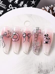 6pcs Christmas Nail Enhancement Template, With Snowflake, Gingerbread Person, Bow, Love, French Nail Hot Stamping Template, For Christmas Nail Decoration, Diy Christmas Nail Polish Transfer Tool