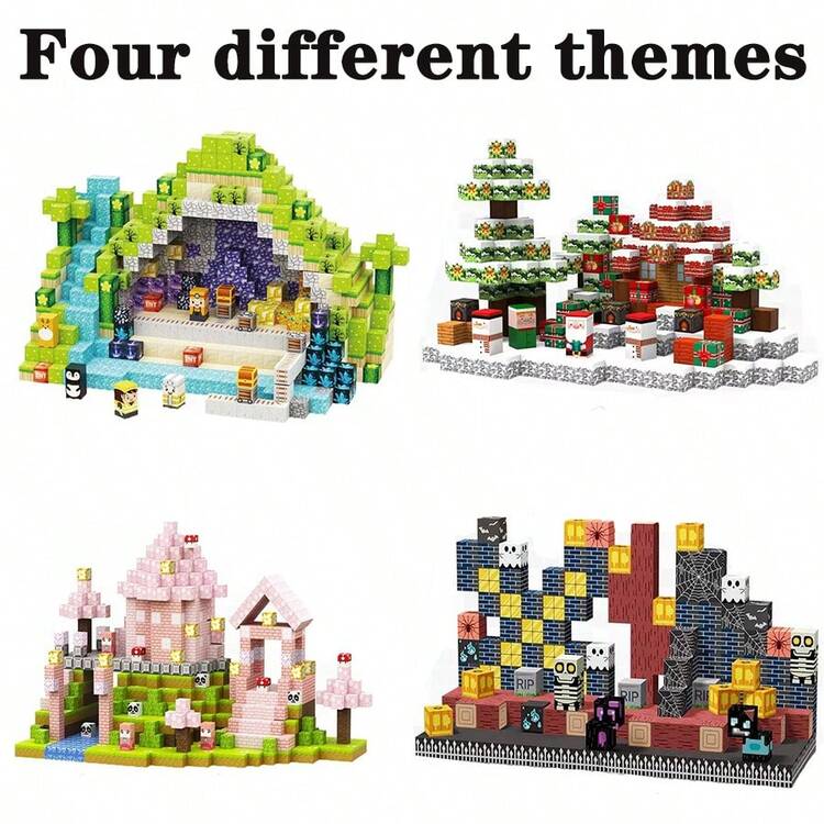 Magnetic Building Blocks Set With Christmas, Halloween, Castle, And Mining Town Themes, Suitable For Children, STEM Sensory Toys, Classroom And Gifts For Boys And Girls, Random Colors - Multicolor - View 5