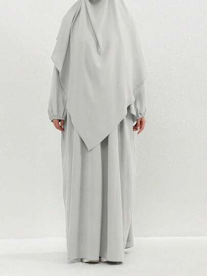 2pcs/Set Khimar Abaya, Suitable For Women's Daily Wear And Prayer, Long Robe, Muslim Islamic Clothing, Suitable For All Seasons