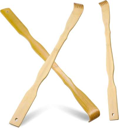 3PCS Wooden Bamboo Back Scratcher For Adults Men Women, Gifts For Seniors, Small Funny Christmas Gifts For Elderly Men Women, 18.3 Inch Long Handle Back Scratchers Easter Basket Stuffers