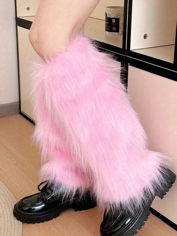 Women Y2K Fur Leg Warmers Soft Furry Leg Warmers For Women Winter Fluffy Boot Cuffs Covers Halloween Santa Costume