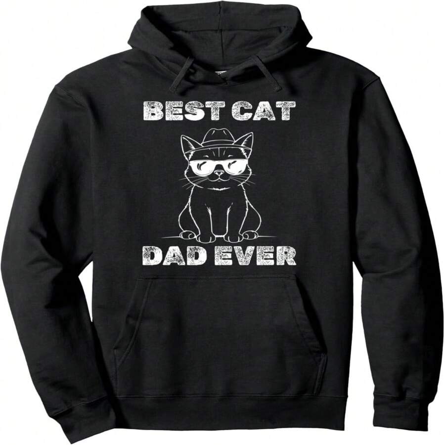 Best Cat Dad Ever Vintage Funny Ca Daddy Father's Day Pullover Hoodie - 黑色 18 - 查看 1