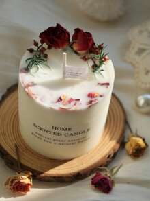 1支天然花香蜡烛，大豆蜡制成，含干花，适用于卧室、房间、办公室装饰。精美香氛礼物，适合节日、父母、朋友（随机标签）