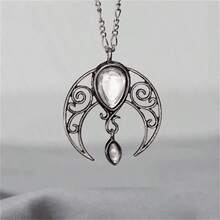 1pc Women's Bohemian Vintage Necklace - Hollow Moon & Rhinestone Pendant, Fashion Personalized Jewelry For Party Sparkle - 復古銀色 - 查看 6