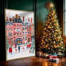 1 Stück rahmenloses gemütliches Winter Straßen-Ölgemälde, Schneestadt Wandkunst Poster, Vintage Landschaftsdruck für moderne Raumdekoration, FunkyPosters, Schlafzimmerdekoration, Wanddrucke für Zimmer, Studentenwohnheim Grundausstattung, herzerwärmende Geschenkidee für Wohnzimmer, Apartment Weihnachtsdekoration