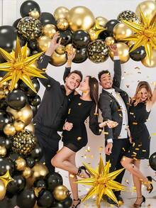 121 pièces/set Kit d'arche de guirlande de ballons noirs et dorés, ballons confettis noirs et dorés avec étoiles, pour la décoration de fête du Nouvel An, d'anniversaire, de mariage