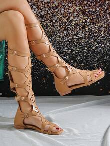 Sandalias planas de verano marrones para adolescentes - Marrón - Ver 1