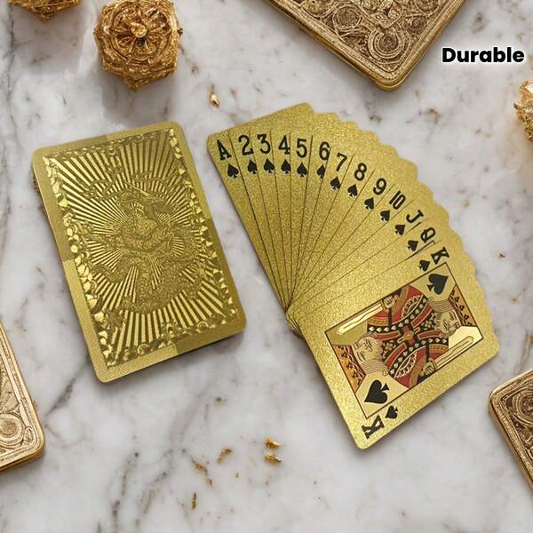[Golden Playing Cards] Matte Golden 1 Deck PVC Playing Cards |   Durable Hardened Poker Set, Universal Deck Valentine's Day, Thanksgiving,, Halloween, New Year Festivities