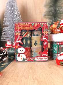 8 Rolls/Box, Christmas Pattern Washi Tape, Retro Style Student Diary DIY Decoration Materials Tape Set, Junk Journal Scrapbook Decoration Supplies, Creative Masking Tape - Multicolor - View 5