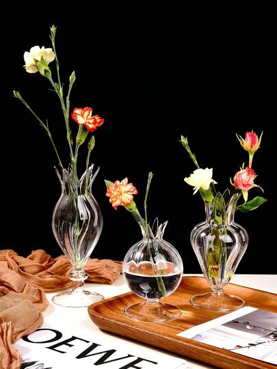 1pc Cute Bud-Shaped Hydroponic Flower Vase, Transparent Floral Arranger For Dining Table Decor, Home & Store Desktop Artistic Flower Holder Mushroom Decor