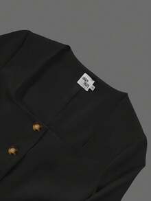Bộ vest và chân váy vest túi thật đơn hàng hiệu Old Money thanh lịch dành cho nữ, bộ màu trắng, trang phục mùa thu cho nữ, trang phục mặc hàng ngày, đi làm, hẹn hò - màu đen - Xem 6