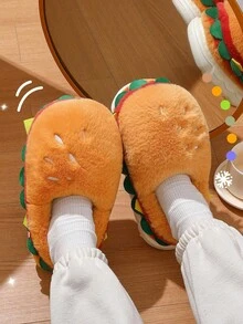 نعال منزلية سميكة القاع بتصميم كرتوني لطيف على شكل همبرغر ثلاثي الأبعاد للنساء، نعال منزلية دافئة مغلقة الأصابع للاستخدام الخارجي للأزواج