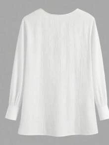 Women's Polyester V-Neck Button Front Long Sleeve Regular Blouse, White Top Spring - White - View 2