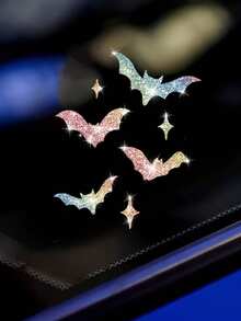 1pc Glossy Reflective Bat & Star Vinyl Decals - Self-Adhesive Cartoon Stickers For Cars, Motorcycles, Laptops - Vibrant Multi-Color Sparkle Design, Easy Apply & Remove, One-Time Use