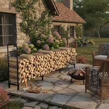 UNHO Firewood Rack, Metal Log Holder With Raised Base, Holds Up To 408 Kg, Firewood Stand For Indoor & Outdoor, 345 X 35 X 117 Cm - 黑色 - 查看 3