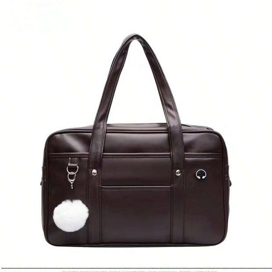 Bolso de hombro estilo japonés para mujer, bolso de PU con bolsillos interiores, correa ajustable, bolso de mano para uso diario y salidas. - Marrón - Ver 1
