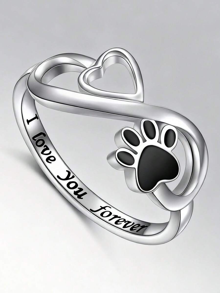 1pc 925 Sterling Silver Classic Hollow Heart & Dog Paw Design Ring, Suitable For Daily Wear, Festivals, Parties, Autumn/Winter, Unisex, Great Gift For Valentine's Day, Christmas Or Birthday