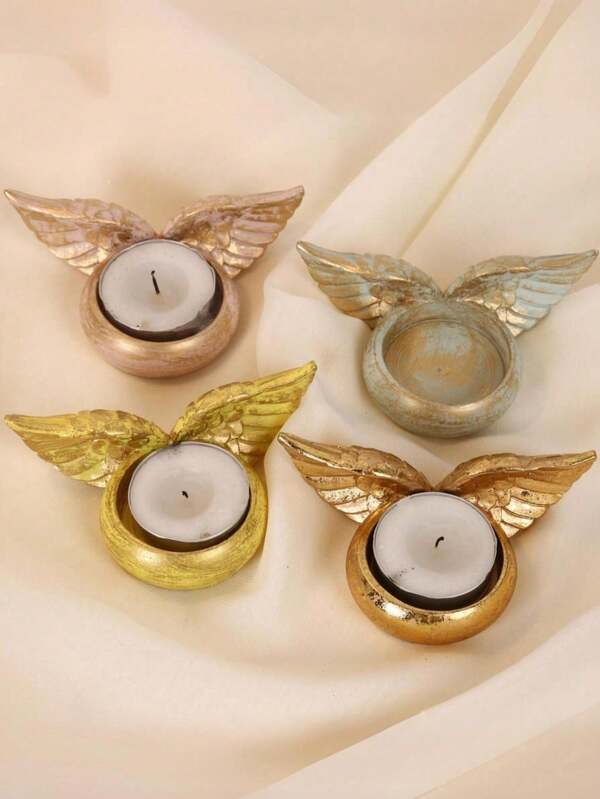 1 قطعة من الزخرفة الراتنجية ذات الأجنحة الذهبية الإبداعية، مناسبة لديكورات والكريسماس وعيد الحب، حامل شمعة، ديكور احتفالي، ديكور لحفلة عيد الميلاد، ديكور منزلي لطاولات غرف المعيشة والطعام والنوم، هدية مثالية للأصدقاء