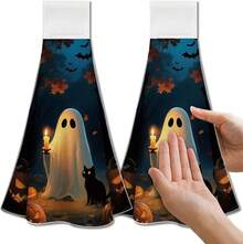 Halloween Puppy Hanging Kitchen Towels With Loop, Set Of 2 - Soft & Super Absorbent Microfiber Decorative Hanging Dish & Hand Towel, Tea, Coffee Towel For Kitchen Bathroom Oven Handlehalloween - bóng ma - Xem 1