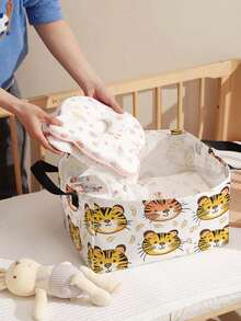 1 Stück Cartoon Tiger Kopf bedruckter offener Aufbewahrungskorb, multifunktionaler Aufbewahrungskorb mit Griff, Geschenk für Feiertage, Muttertags-/Vatertags-Geschenk, Aufbewahrung von Babybedarf, Windeln, Alltagsorganizer für Wohnzimmer, Badezimmer, Küche, faltbare Kleideraufbewahrung, süß und leicht, geeignet für Zuhause, Kinder, Kinderzimmer