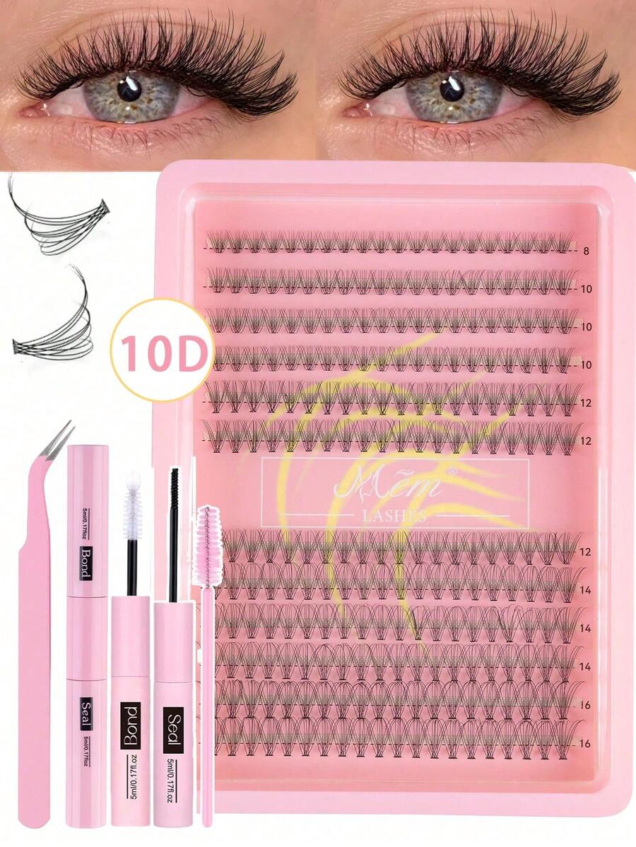 640/240pcs D-Curl Fluffy False Eyelashes Set, 10D+20D+30D Mixed Multi-Layered Thick & Durable Lashes, Soft Lash Bundles, Create Natural Eye Makeup, Length 8-16mm, Made Of High-Quality Waterproof Mink Fiber, 3D Effect, Suitable For Natural, Dramatic And Daily Makeup, Eyelash Cluster Set, Perfect For Cosplay - màu đen - Xem 1