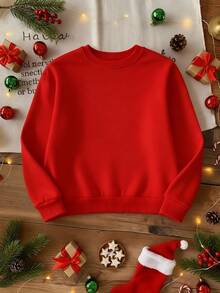 1 pièce Sweat-shirt-shirt unisexe en coton avec imprimé graphique de Noël, pull décontracté doux et respirant pour l'automne/l'hiver - Rouge - Voir 2