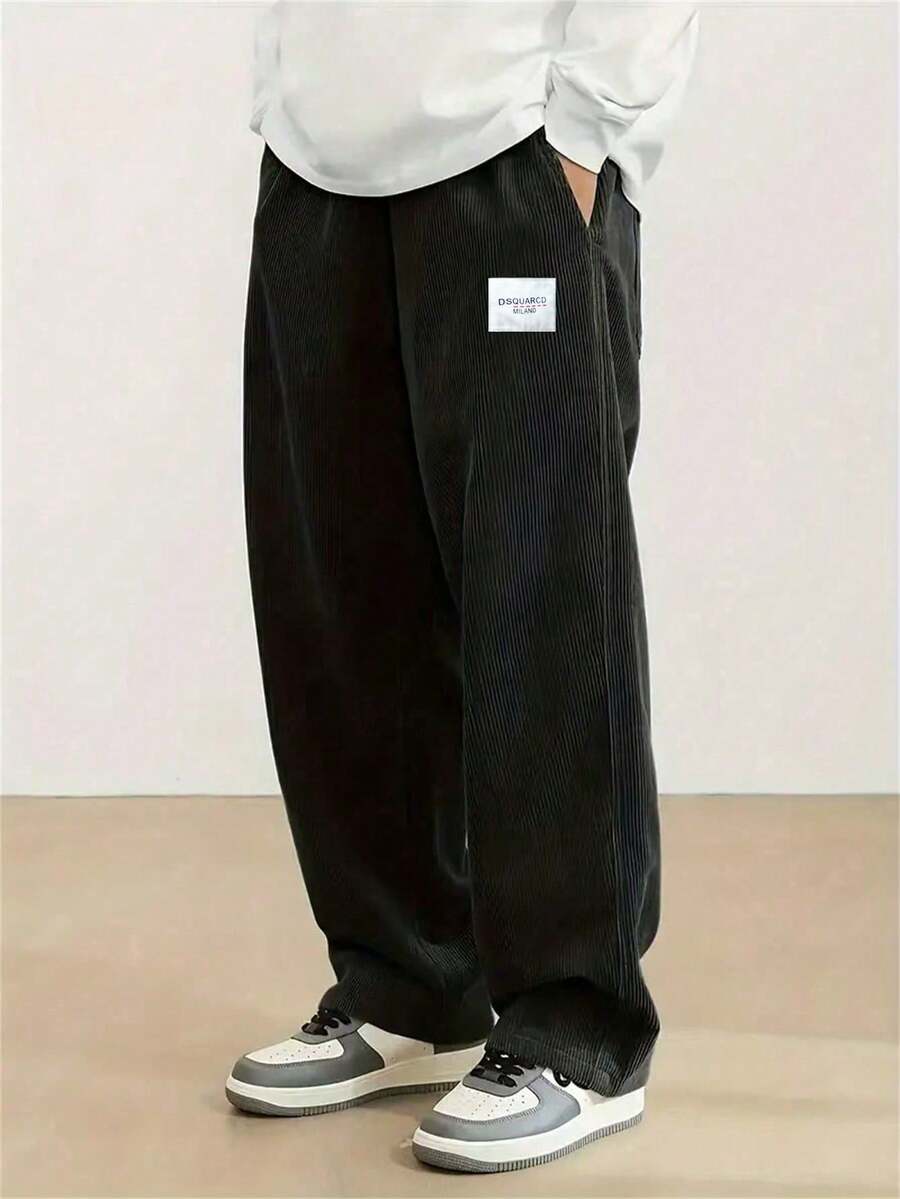 Tween Boy Casual Straight Leg Corduroy Wide Leg Pants, Spring/Autumn - Black - View 1