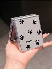 1pc Fashionable And Simple PC Material Cute Dog Paw Print Element Folding Phone Case, Can Protect And Prevent Falling: SamsungGalaxy Zflip 3/Zflip 4/Zflip 5/Zflip 6/Zflip 7/OPPO Find N3 Flip/ Razr 50 Ultra/ Razr 60 Ultra/ Razr 60/ Razr 50/XiaomiMIX Flip/Galaxy Z Flip7 FE - Clear - View 3
