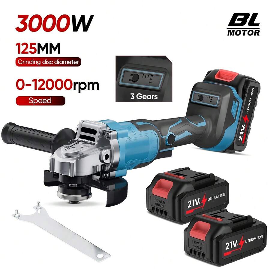 Smerigliatrice angolare elettrica senza spazzole da 125 mm, utensile multifunzione portatile, alimentato a batteria, velocità regolabile, levigatrice, lucidatrice