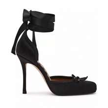 Women's Larina Lace-Up High-Heel Ballet Pumps |  | Women Heeled Sandals - Satin đen - Xem 2